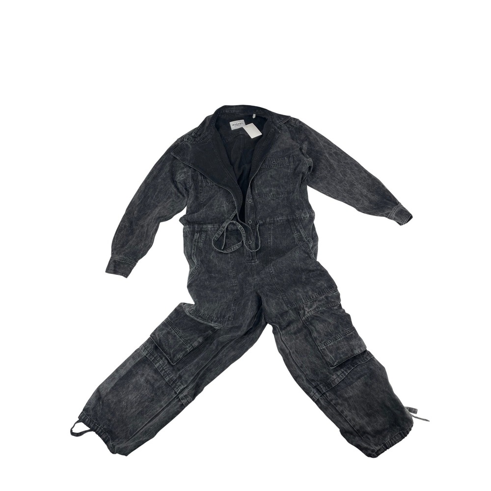 Marant Etoile Denim Jumpsuit Size 38 Black Excellent Acid Wash Cargo Utility
